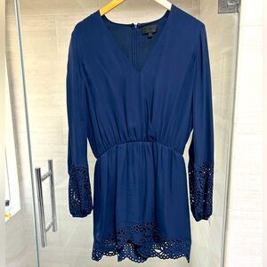 Intermix deep blue romper with embroidered sleeves, size 4
